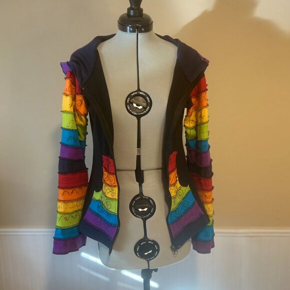 The Collection Royal Nepal Rainbow Patch Hand-Painted Sweatshirt | S (32" Bust) - Picture 8 of 11